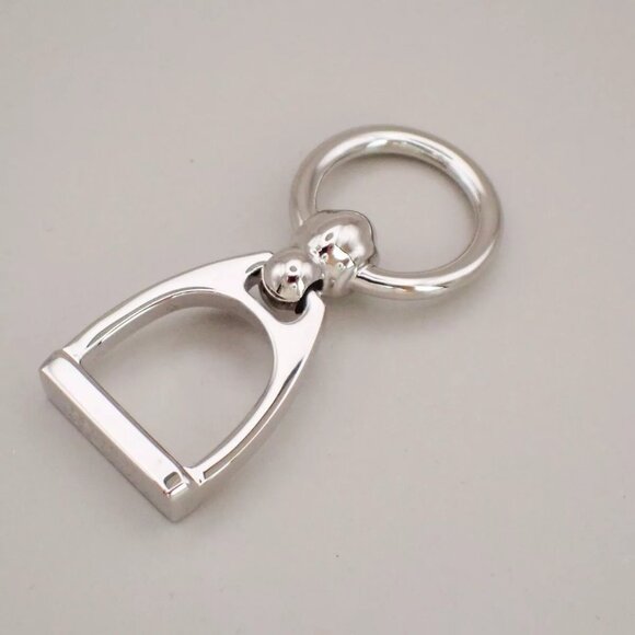 HERMES Logo Charms Etrier Twilly Scarf Ring Metal Silver Italy Accessory - Picture 6 of 9